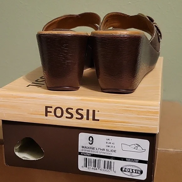 Fossil Maxine brown leather wedge sandals - Picture 4 of 7